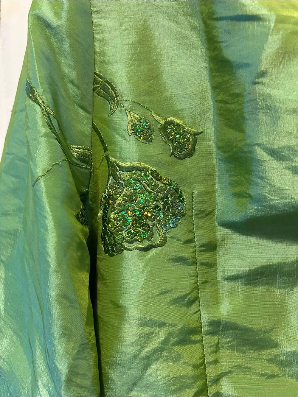 Laogudai Embroidered Green Silk Mandarin Collar Jacket- fits more like a medium
